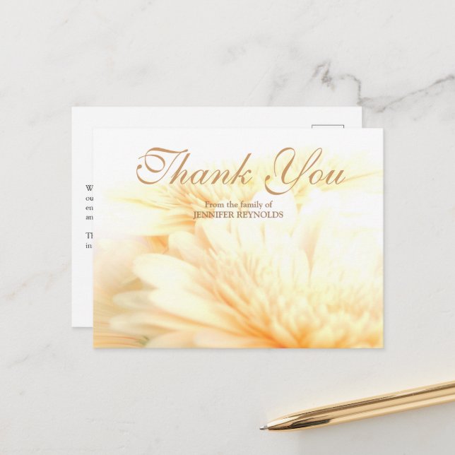 Carte Postale Golden Floral Sympathy Merci funéraire (Devant/Arrière en situation)