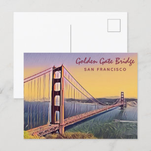 Carte Postale Golden Gate Bridge San Francisco Peinture Vintage