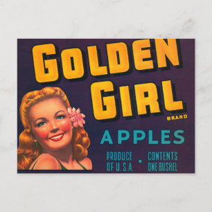 Carte Postale Golden Girl Brand Apples Publicité Vintage