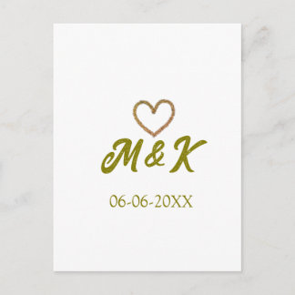 Carte Postale Golden heart wedding couple name letter modern