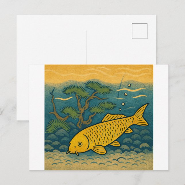 Carte Postale Golden Koi Japanese Art (Devant / Derrière)