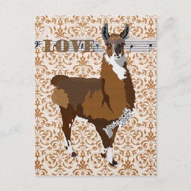 Carte postale Golden Llama Love Damask (Devant)