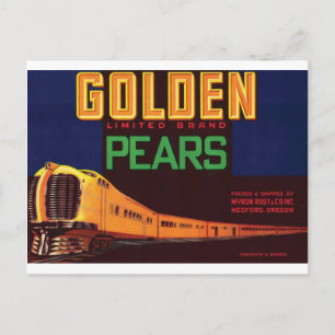 Carte Postale Golden Pears Medford Oregon Trains Art Vintage
