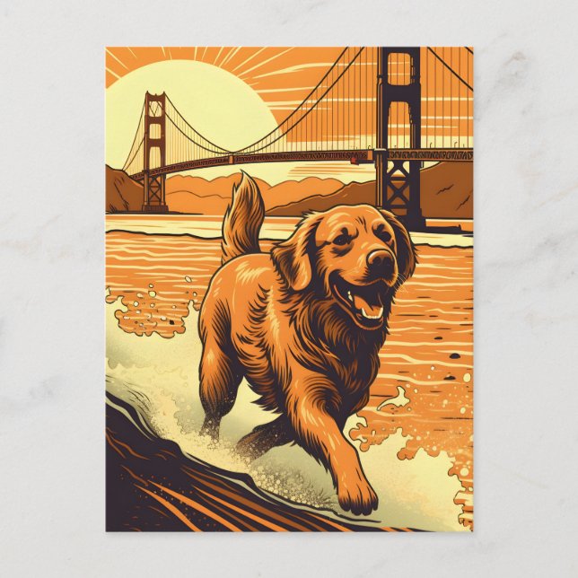 Carte Postale Golden-Retriever au Golden Gate Bridge (Devant)