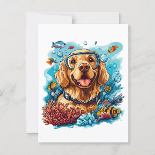 Carte Postale Golden Retriever Chien Snorkeling Coral Reef