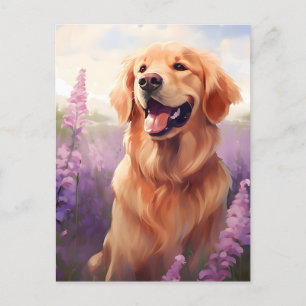 Carte Postale Golden Retriever dans le champ Lavender