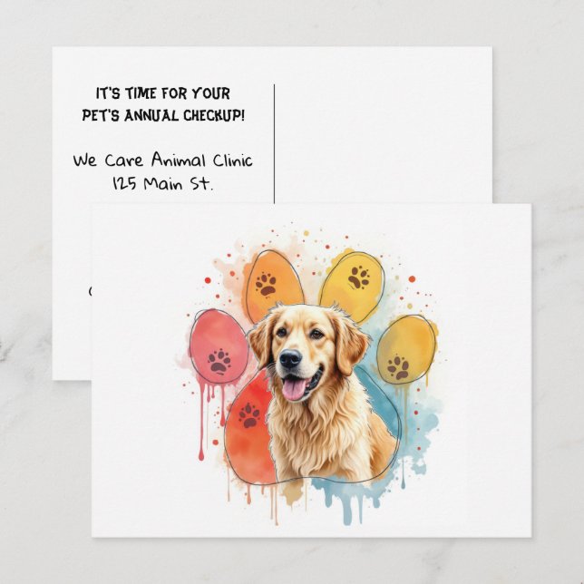 Carte Postale Golden Retriever Dog dans un Empreinte de patte (Devant / Derrière)