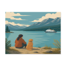 Golden Retriever Dog Lakeside Mountain Ferry Sceni