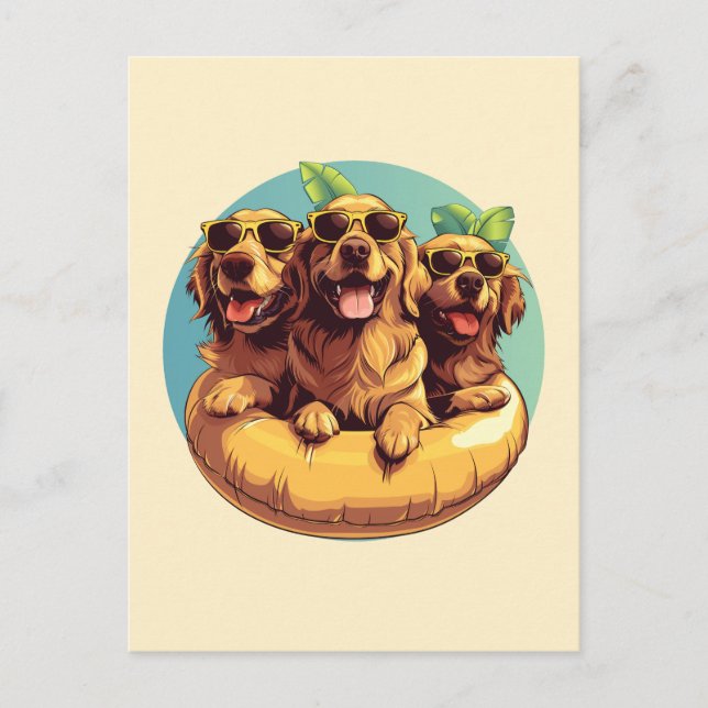 Carte Postale Golden Retriever Dogs - Flottes de la piscine d'ét (Devant)