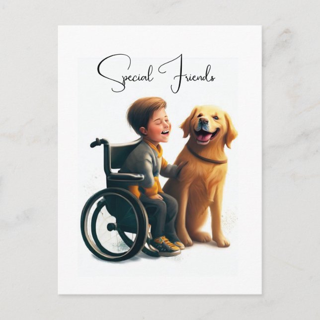 Carte Postale Golden Retriever et Boy (Devant)