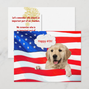 Carte Postale Golden Retriever Et Merci Drapeau Américain