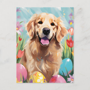 Carte Postale Golden Retriever Happy Pâques