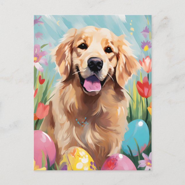 Carte Postale Golden Retriever Happy Pâques (Devant)
