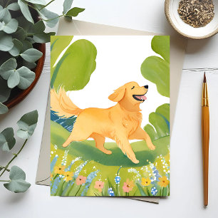 Carte Postale Golden Retriever heureux Peinture à l'aquarelle