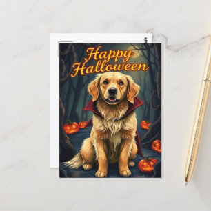 Carte Postale Golden Retriever in Witch Casquette Halloween mign