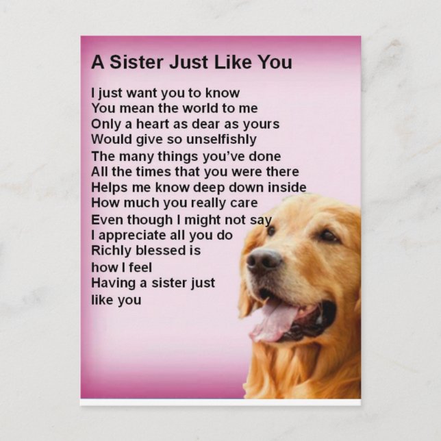 Carte Postale Golden Retriever - Poème soeur (Devant)