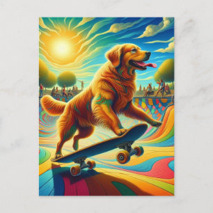 Carte Postale Golden Retriever Skateboard