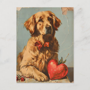 Carte Postale Golden Retriever Vintage Saint Valentin