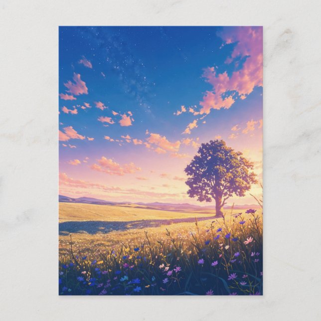 Carte Postale Golden Sunset Tree and Starry Sky (Devant)