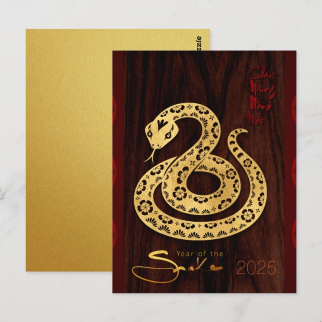Carte Postale Golden Vietnamese Serpent de bois Nouvel An 2025 P (Devant / Derrière)