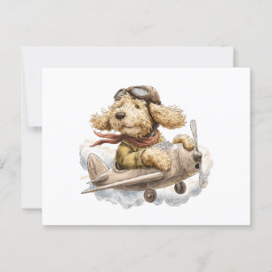 Carte Postale Goldendoodle Dog Avion pilote