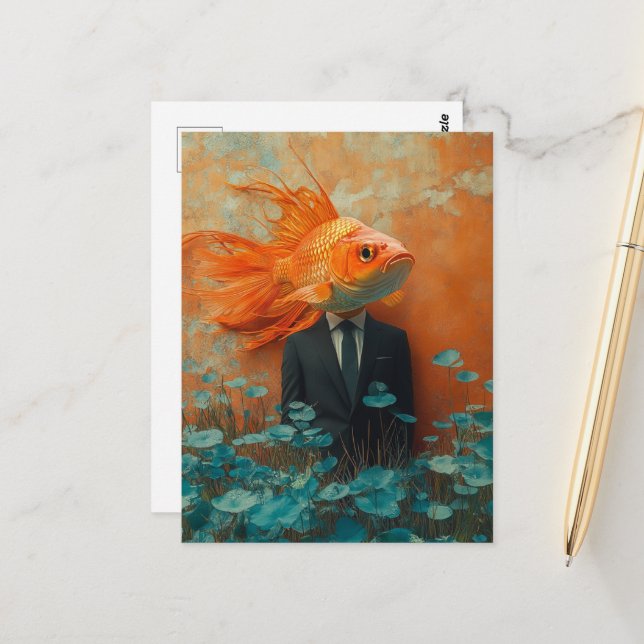 Carte Postale Goldfish in a Suit (Devant/Arrière en situation)