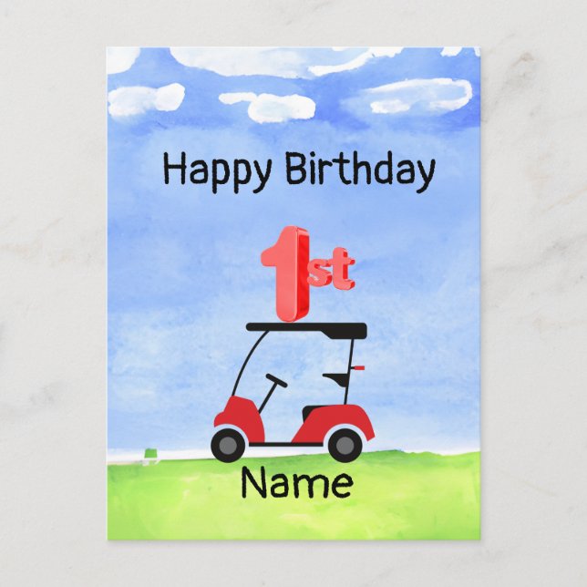 Carte Postale Golf 1er anniversaire golfeur d'un an avec numéro (Devant)