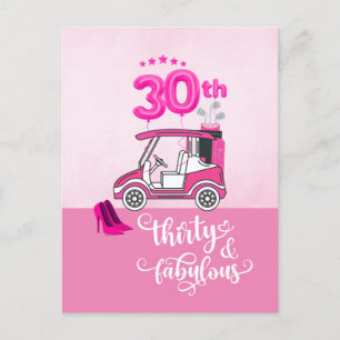 Carte Postale Golf 30e anniversaire pour golfeuse thème rose