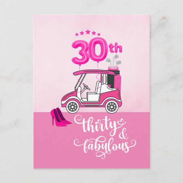 Carte Postale Golf 30e anniversaire pour golfeuse thème rose (Devant)