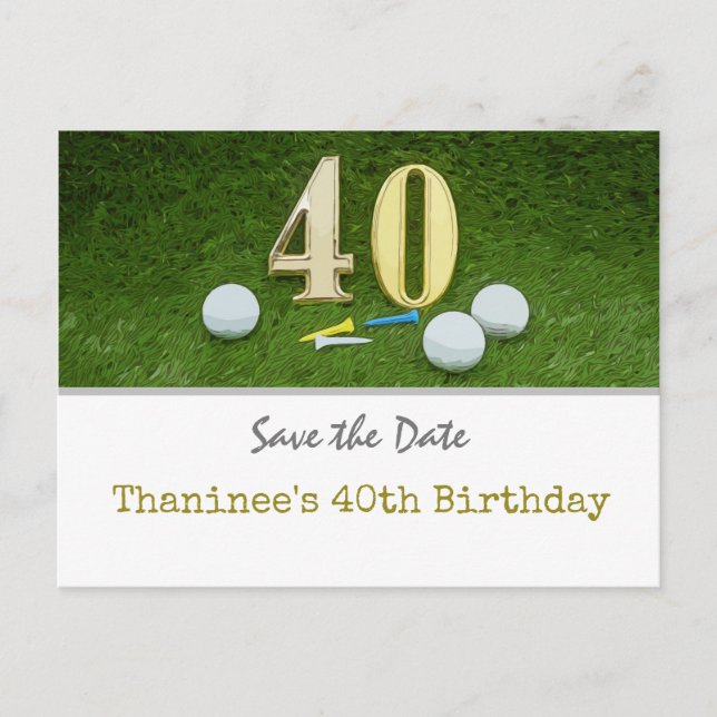 Carte Postale Golf 40th Birthday Enregistrer la date pour la par (Devant)
