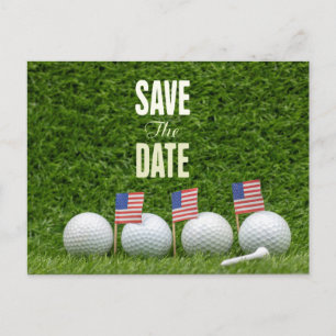 Carte Postale GOLF 4 juillet, réservez la date avec drapeau amér