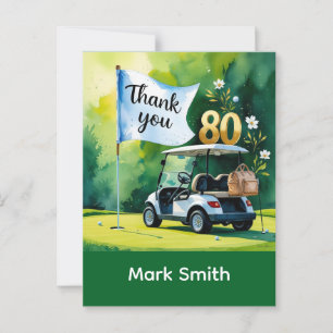 Carte Postale Golf 80e anniversaire avec voiturette de golf sur