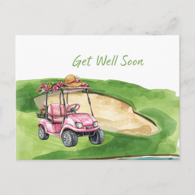 Carte Postale Golf Allez-vous bien bientôt avec Golf Cart en ver (Devant)