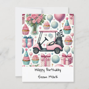 Carte Postale GOLF Anniversaire Thème ROSE pour Golfeuse