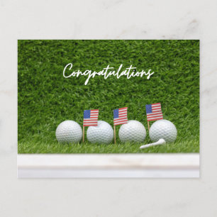 Carte Postale Golf avec drapeau américain Félicitations