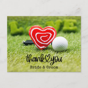 Carte Postale Golf ball et coeur rouge avec amour sur Mariage