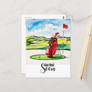 Carte Postale Golf bon rétablissement avec sac de golf sur green