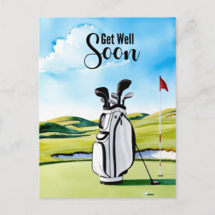 Carte Postale Golf bon rétablissement avec sac de golf sur green