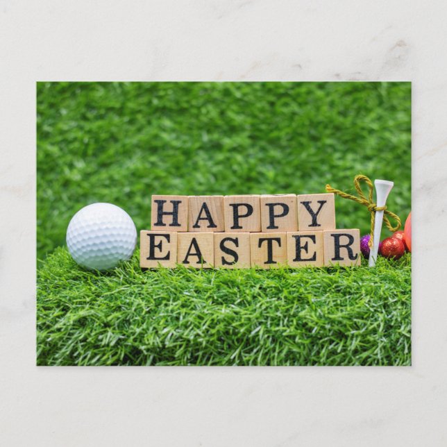 Carte Postale Golf Bonne Pâques au Golfer avec balle sur vert (Devant)