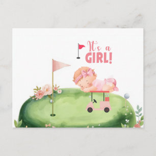 Carte Postale Golf C'est un bébé golfeuse fille dans un chariot 