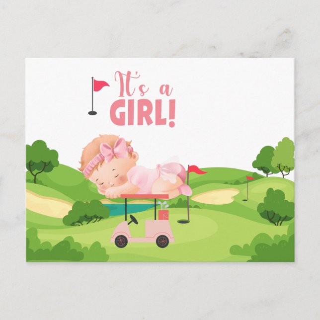 Carte Postale Golf C'est une petite fille de golf sur une voitur (Devant)