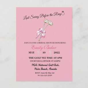 Carte Postale Golf Coquette Rose "Dernier Swing Avant La Bague"