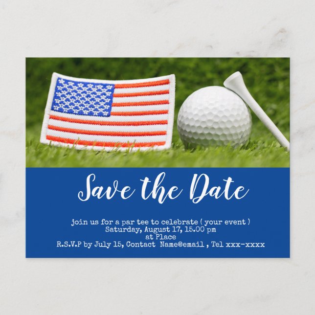 Carte Postale Golf économisez la date avec balle de golf et drap (Devant)