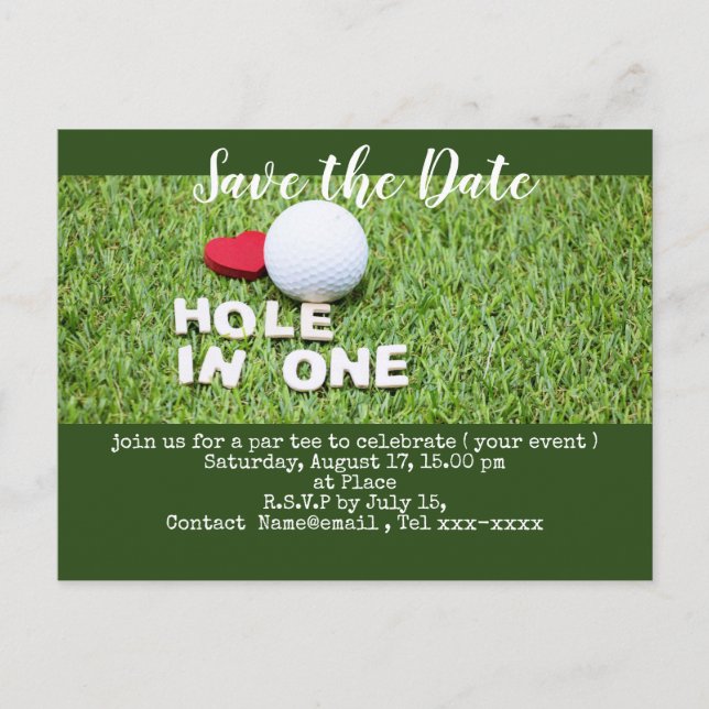 Carte Postale Golf économisez la date avec balle de golf et tee  (Devant)