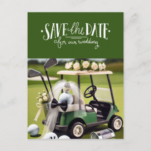 Carte Postale Golf Enregistrer la date avec chariot de golf sur 