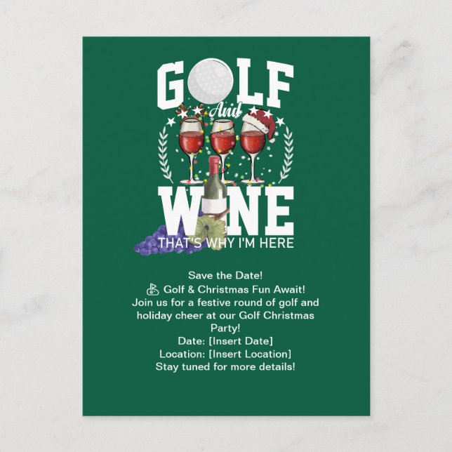 Carte Postale Golf et vin c'est pourquoi je suis ici pour Noël (Devant)