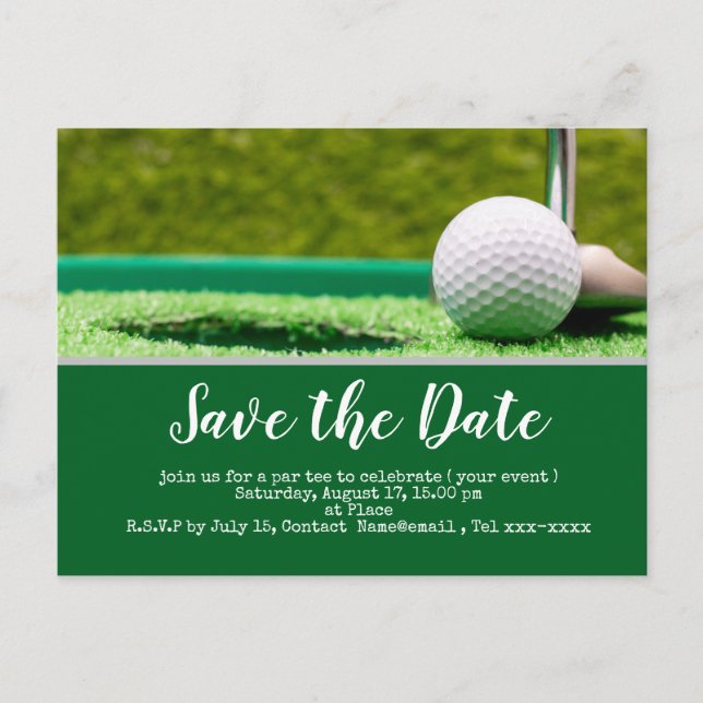 Carte Postale Golf faire part avec balle de golf et putter (Devant)