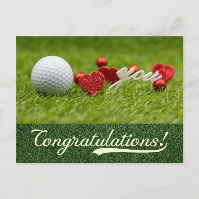Carte Postale Golf Félicitations avec amour cœur rouge sur fond  (Devant)