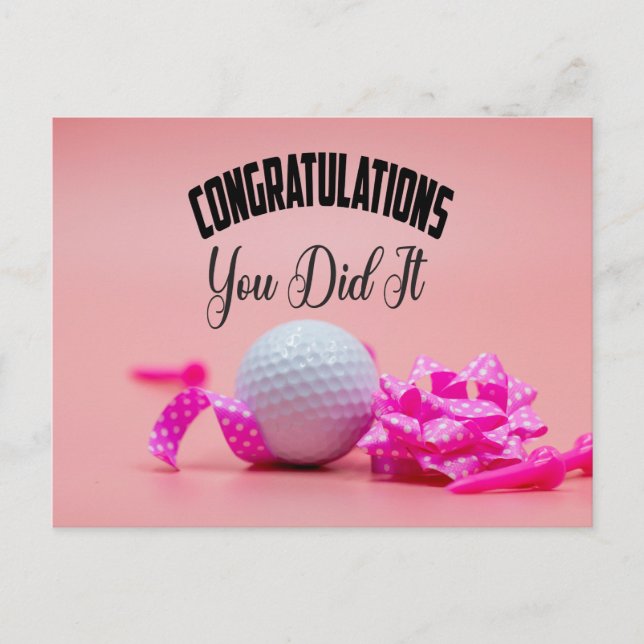 Carte Postale Golf Félicitations vous avez réussi golfeuse rose (Devant)