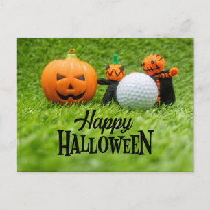 Carte Postale Golf Halloween avec balle de golf et citrouille fa